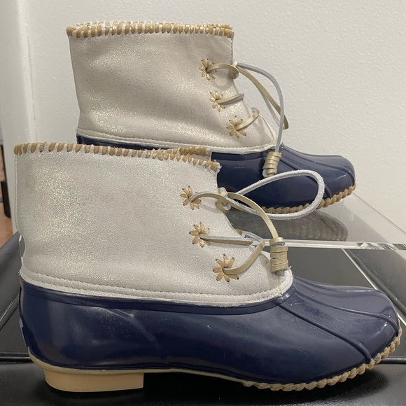 Jack Rogers Womens Chloe Classic Metallic Gold Navy Fleece Lined Duck Boot Sz 11 - Picture 2 of 11
